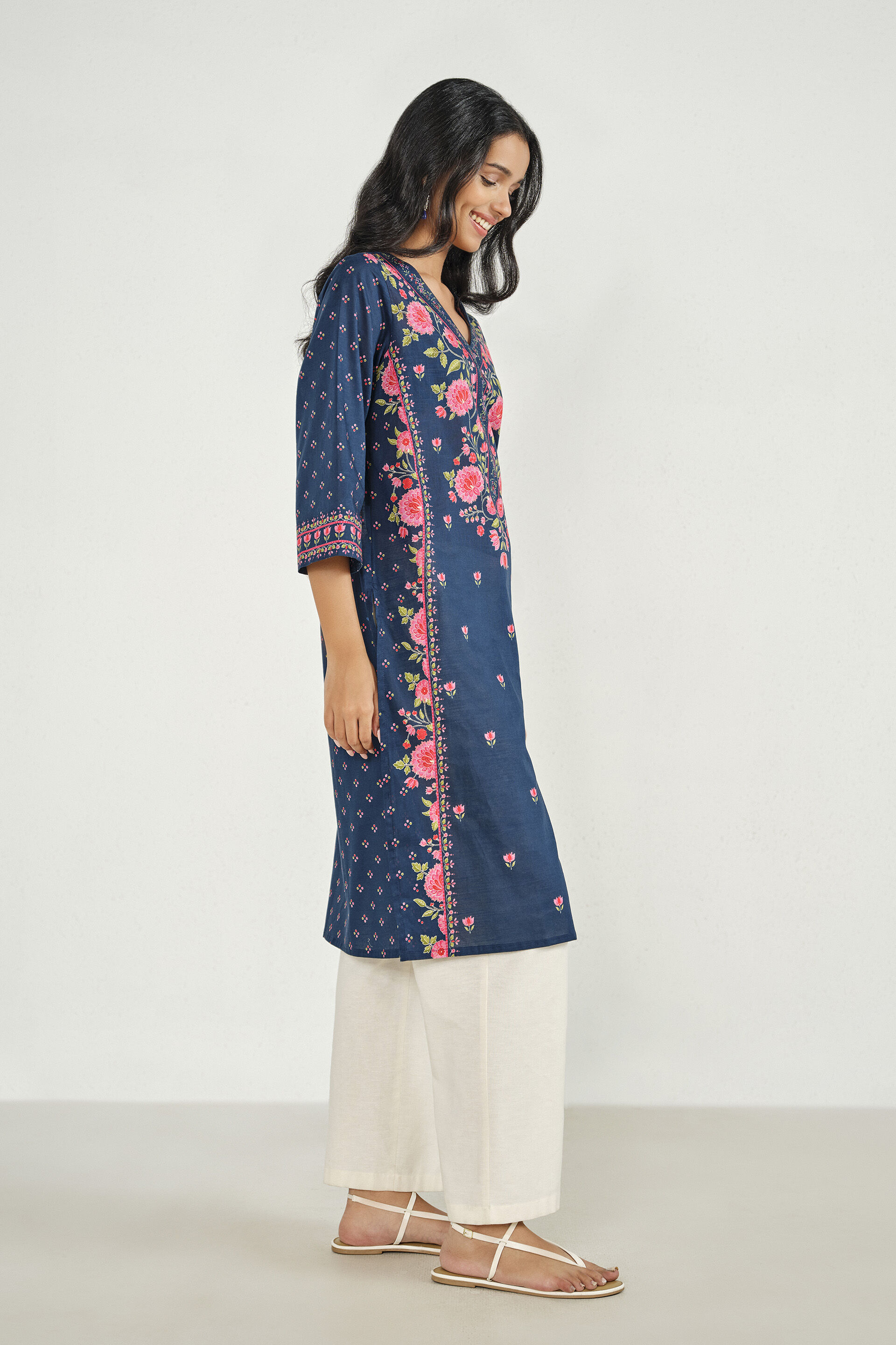Royal Indigo Printed Cotton Kurta, Indigo, image 4